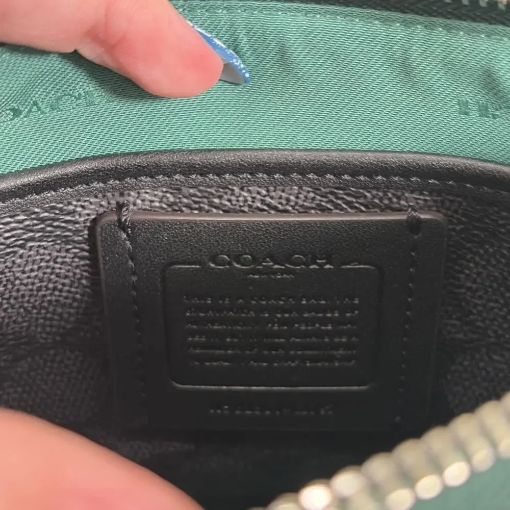 COACH Pouch Bag With Signature Canvas Detail Green Logo Mini Shoulder Bag Chrty
